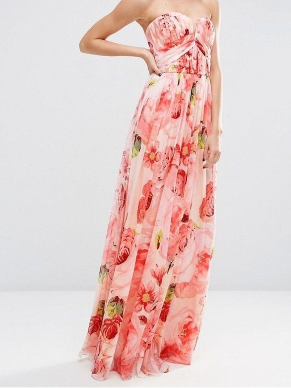 ASOS Strapless Pink Floral Maxi Dress